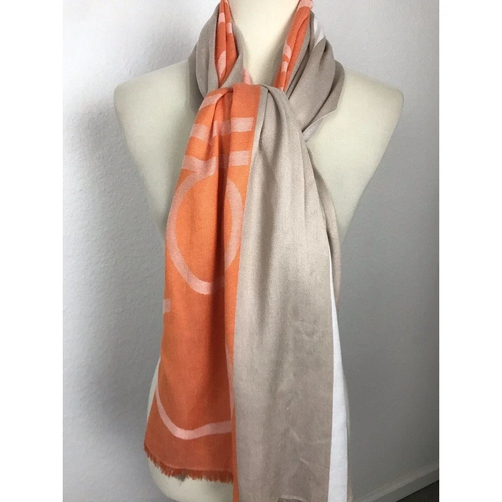 Calvin Klein Scarf Women Sz OS Rectangular Logo‎ Colorblock Fringe Trim FLAWS